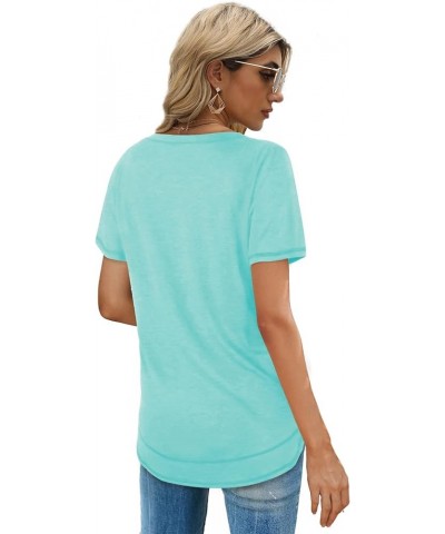 Womens Tops Short Sleeve Summer T-Shirts Curved Hem Casual Fashion Shirts 1-lakegreen $12.76 T-Shirts