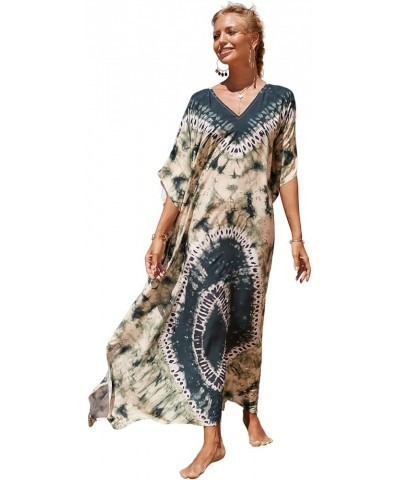 Women Beachwear Long Beach Coverups Kaftan Casual Caftan Dress C-tie-dyed Green $19.57 Swimsuits