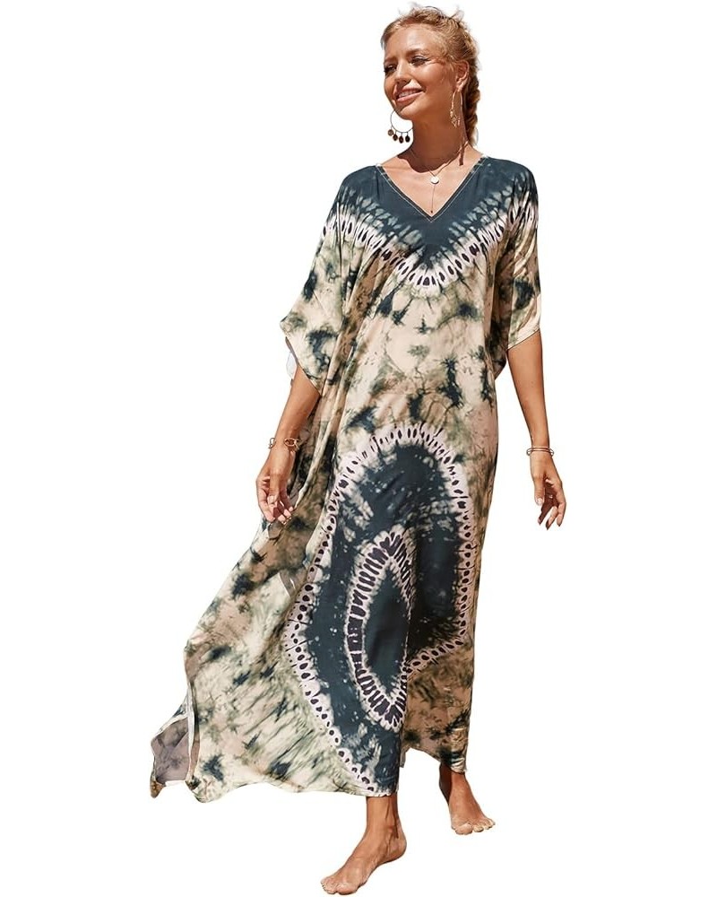 Women Beachwear Long Beach Coverups Kaftan Casual Caftan Dress C-tie-dyed Green $19.57 Swimsuits