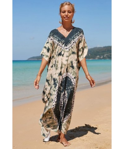 Women Beachwear Long Beach Coverups Kaftan Casual Caftan Dress C-tie-dyed Green $19.57 Swimsuits