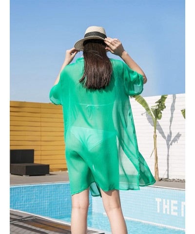 Soul Young Sheer Cover Ups for Swimwear Women White Kimono Beach Coverup Black Green $9.20 Swimsuits