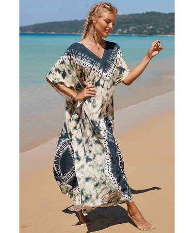 Women Beachwear Long Beach Coverups Kaftan Casual Caftan Dress C-tie-dyed Green $19.57 Swimsuits