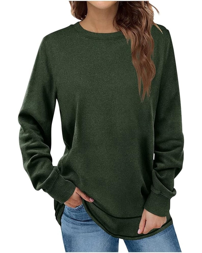 Fall Fashion Clothes for Women Loose Fit Dressy Casual Long Sleeve Soft Crewneck T Shirts 2023 01-army Green $8.47 T-Shirts