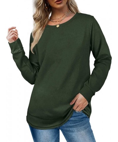 Fall Fashion Clothes for Women Loose Fit Dressy Casual Long Sleeve Soft Crewneck T Shirts 2023 01-army Green $8.47 T-Shirts