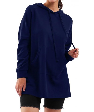 Women's Oversized Sweatshirt Dress Pullover Casual Hoodie Long Sleeve With Kangaroo Pocket Loungewear Navy $18.19 Dresses