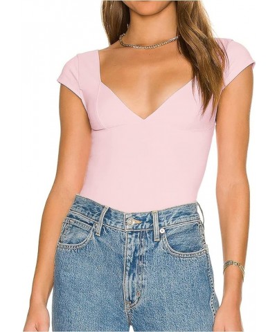 Womens Deep V Neck Crop Tops Y2k Backless Sexy Short Sleeve Low Cut T-Shirts Causal Slim Fit Tee Summer Crop Cami Pink $9.71 ...