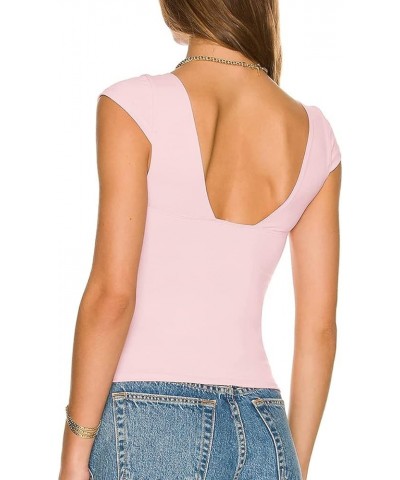 Womens Deep V Neck Crop Tops Y2k Backless Sexy Short Sleeve Low Cut T-Shirts Causal Slim Fit Tee Summer Crop Cami Pink $9.71 ...