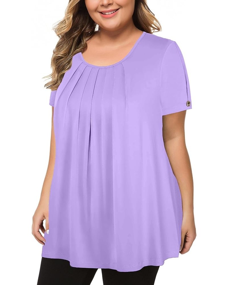 Women's Plus Size Tops Short Sleeve Flowy Shirts Casual Blouses Tunic Tops L-4XL Lavender $10.99 Tops