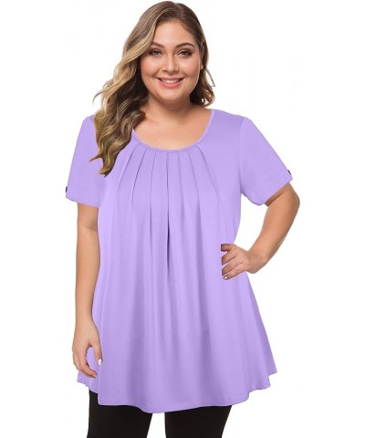 Women's Plus Size Tops Short Sleeve Flowy Shirts Casual Blouses Tunic Tops L-4XL Lavender $10.99 Tops