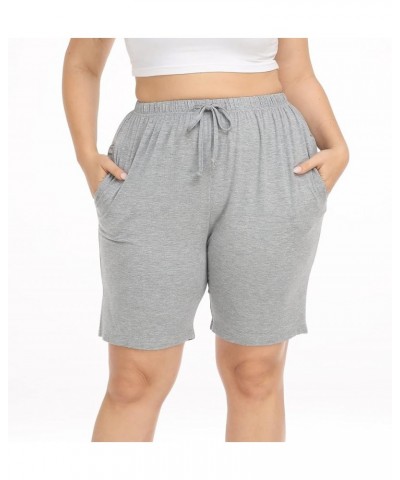 Women's Plus Size Casual Shorts Yoga Lounge Athletic Shorts Pajama Walking Workout Shorts with Pockets Light Grey $8.24 Activ...