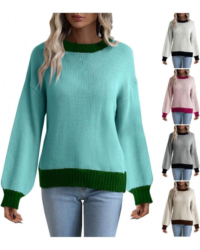 Womens Fall Classic Pullovers Tops Fashion Casual Wear Long Sleeve Round Neck Sweater Loose Comfy Shirts Blouse 012 Green $12...