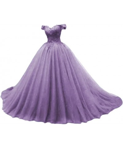 Women's Puffy Tulle Quinceanera Dresses Ball Gown Off Shoulder Lace Prom Dresses Sweet 15 Party Gowns XY063 Dusty Purple $56....