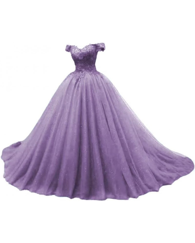 Women's Puffy Tulle Quinceanera Dresses Ball Gown Off Shoulder Lace Prom Dresses Sweet 15 Party Gowns XY063 Dusty Purple $56....