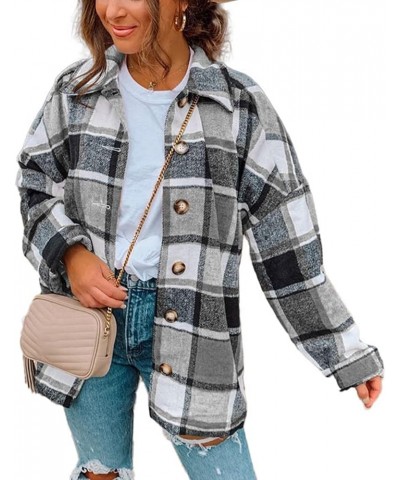 Women's 2023 Casual Plaid Shacket Long Sleeve Button Down Lapel Pocketed Jacket Shacket Coat A2-grey $15.17 Jackets