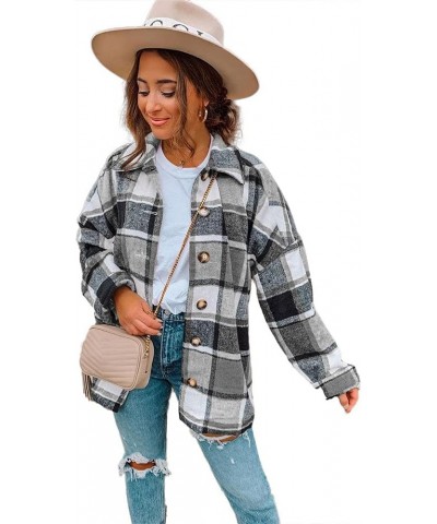 Women's 2023 Casual Plaid Shacket Long Sleeve Button Down Lapel Pocketed Jacket Shacket Coat A2-grey $15.17 Jackets