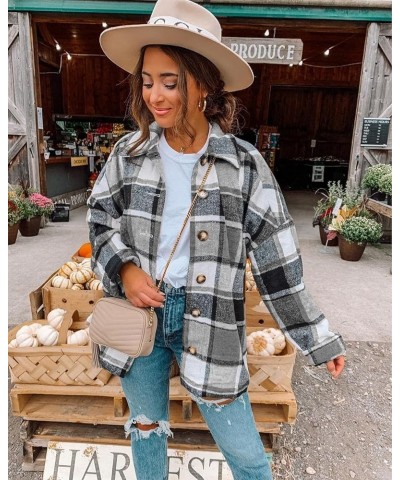 Women's 2023 Casual Plaid Shacket Long Sleeve Button Down Lapel Pocketed Jacket Shacket Coat A2-grey $15.17 Jackets