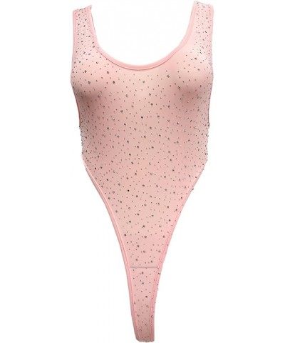 Women's Leotard Sleeveless Rhinestone Thong Bodycon Bathing Suits O Neck One Piece Swimsuits Tank Bodysuit Bikini top Pink $1...