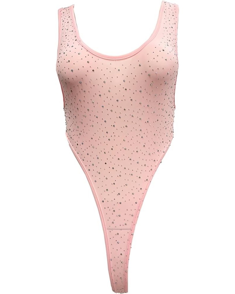 Women's Leotard Sleeveless Rhinestone Thong Bodycon Bathing Suits O Neck One Piece Swimsuits Tank Bodysuit Bikini top Pink $1...