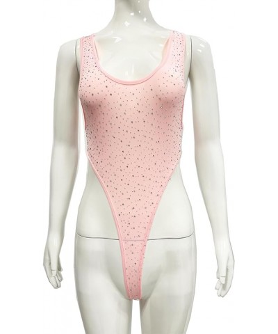 Women's Leotard Sleeveless Rhinestone Thong Bodycon Bathing Suits O Neck One Piece Swimsuits Tank Bodysuit Bikini top Pink $1...