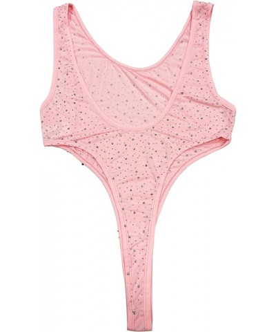 Women's Leotard Sleeveless Rhinestone Thong Bodycon Bathing Suits O Neck One Piece Swimsuits Tank Bodysuit Bikini top Pink $1...