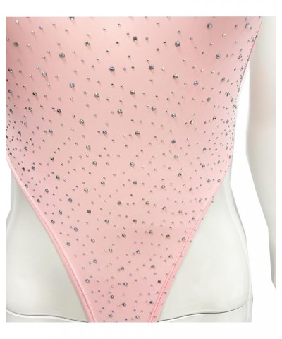 Women's Leotard Sleeveless Rhinestone Thong Bodycon Bathing Suits O Neck One Piece Swimsuits Tank Bodysuit Bikini top Pink $1...