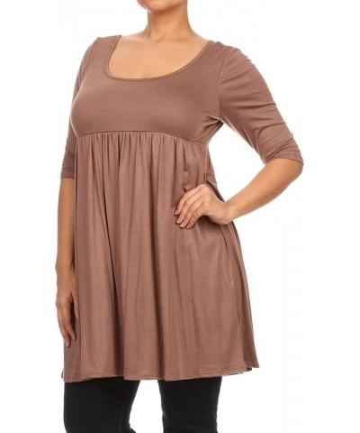 Plus Women's 3/4 Sleeve Empire Waist Baby Doll Dress Made in USA Mocha $9.98 Dresses