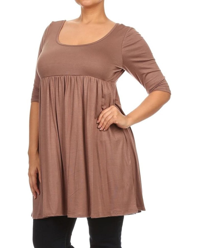 Plus Women's 3/4 Sleeve Empire Waist Baby Doll Dress Made in USA Mocha $9.98 Dresses