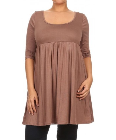 Plus Women's 3/4 Sleeve Empire Waist Baby Doll Dress Made in USA Mocha $9.98 Dresses