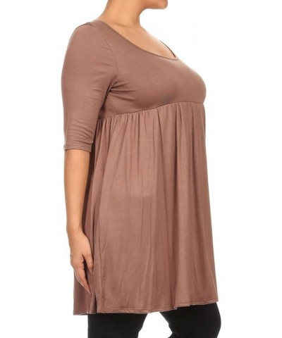 Plus Women's 3/4 Sleeve Empire Waist Baby Doll Dress Made in USA Mocha $9.98 Dresses