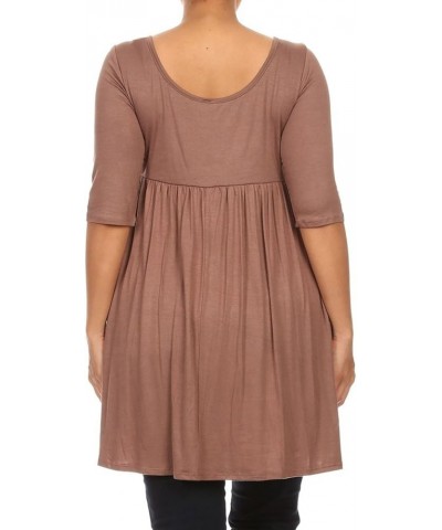 Plus Women's 3/4 Sleeve Empire Waist Baby Doll Dress Made in USA Mocha $9.98 Dresses