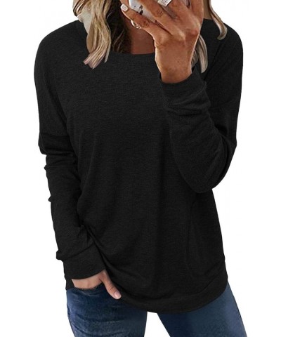 Womens Crewneck Sweatshirt Casual Loose Fitting Tops Long Sleeve T Shirt A_black $14.94 Hoodies & Sweatshirts