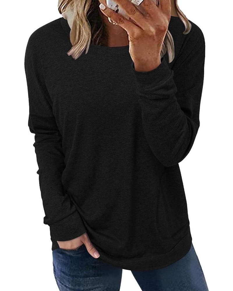 Womens Crewneck Sweatshirt Casual Loose Fitting Tops Long Sleeve T Shirt A_black $14.94 Hoodies & Sweatshirts