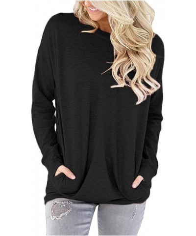 Womens Crewneck Sweatshirt Casual Loose Fitting Tops Long Sleeve T Shirt A_black $14.94 Hoodies & Sweatshirts