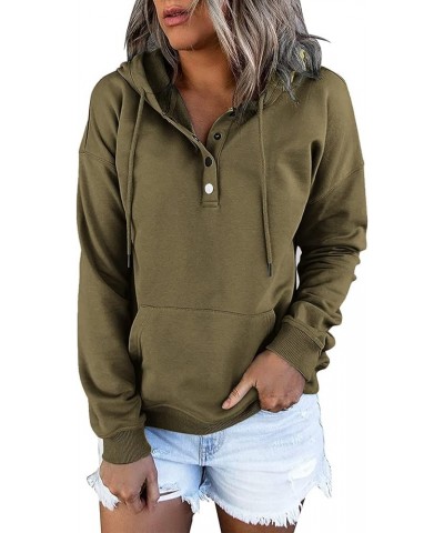 Hooded Long Drawstring Pocket For Womens Sleeve Down Hoodies Neck Sweatshirts Pullover Long Zip Sweatshirt Hoodie Army Green-...