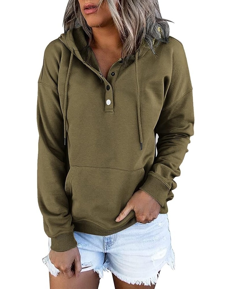 Hooded Long Drawstring Pocket For Womens Sleeve Down Hoodies Neck Sweatshirts Pullover Long Zip Sweatshirt Hoodie Army Green-...