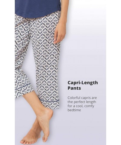 Womens PJs Sets - Ladies Pajamas Capris 100% Cotton Short Sleeve Blue $25.47 Sleep & Lounge