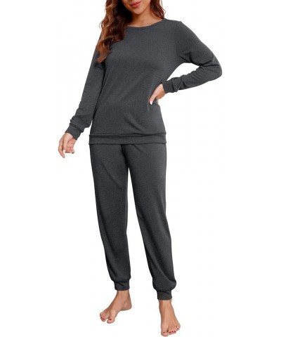 Womens Pajama Set Long Sleeve Sleepwear Nightwear Soft Pjs Lounge Sets With Pockets B03 Dark Gray $18.01 Sleep & Lounge