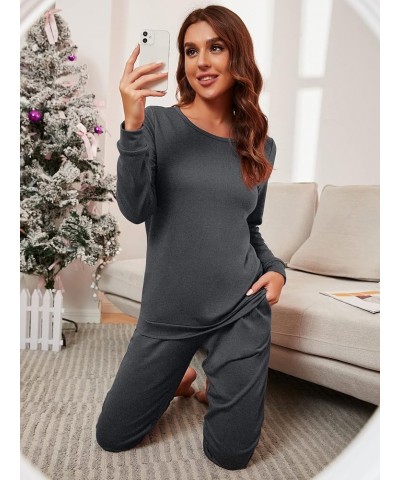 Womens Pajama Set Long Sleeve Sleepwear Nightwear Soft Pjs Lounge Sets With Pockets B03 Dark Gray $18.01 Sleep & Lounge