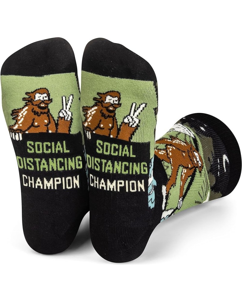 Funny Socks for Outdoor Activities Lovers and More - Novelty Gifts for Men, Women, and Teens Social Distancing Champion (Bigf...