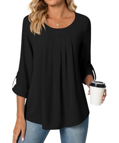 Womens Summer Casual Sleeveless Chiffon Tops Pleated Shirt Loose Blouse for Leggings Long Sleeve-black $10.80 Blouses