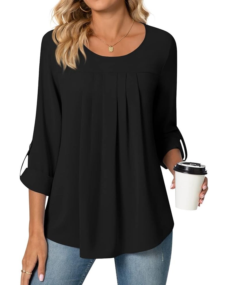 Womens Summer Casual Sleeveless Chiffon Tops Pleated Shirt Loose Blouse for Leggings Long Sleeve-black $10.80 Blouses