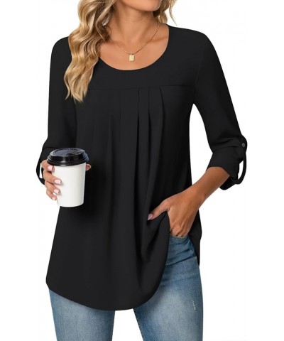 Womens Summer Casual Sleeveless Chiffon Tops Pleated Shirt Loose Blouse for Leggings Long Sleeve-black $10.80 Blouses