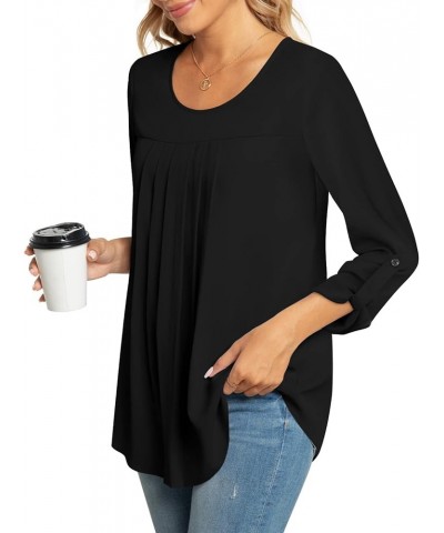 Womens Summer Casual Sleeveless Chiffon Tops Pleated Shirt Loose Blouse for Leggings Long Sleeve-black $10.80 Blouses