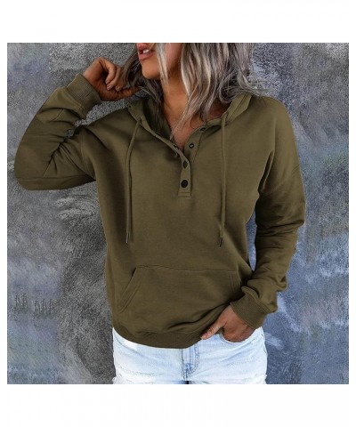 Hooded Long Drawstring Pocket For Womens Sleeve Down Hoodies Neck Sweatshirts Pullover Long Zip Sweatshirt Hoodie Army Green-...