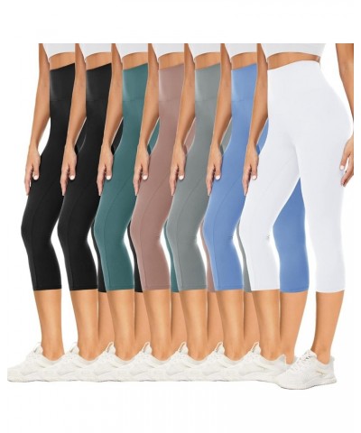 7 Pack Capri Leggings for Women, High Waisted Black Soft Workout Yoga Pants Black*2/ Ins Green/ Complexion/ Sky Blue/ Light G...