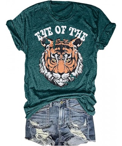 Eye of The Tiger Shirt Women Vintage Tiger Printed Short Sleeve Tshirt Throwback Concert T-Shirts Casual Tee Tops Green $13.7...