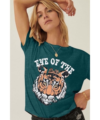 Eye of The Tiger Shirt Women Vintage Tiger Printed Short Sleeve Tshirt Throwback Concert T-Shirts Casual Tee Tops Green $13.7...