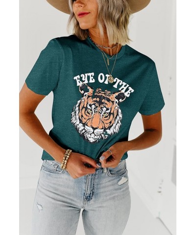 Eye of The Tiger Shirt Women Vintage Tiger Printed Short Sleeve Tshirt Throwback Concert T-Shirts Casual Tee Tops Green $13.7...