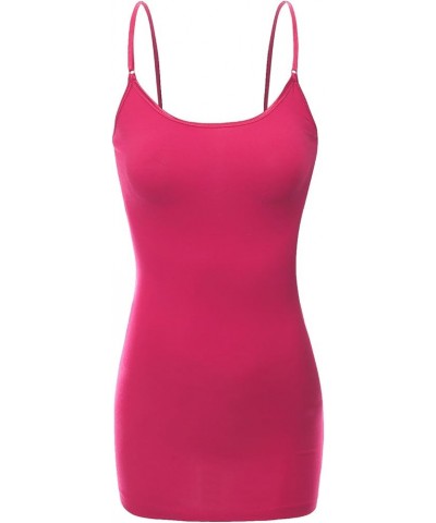 Women's Ladies Adjustable Spaghetti Strap Basic Long Cami Tunic Tank Top Hot-pink $6.30 Tanks