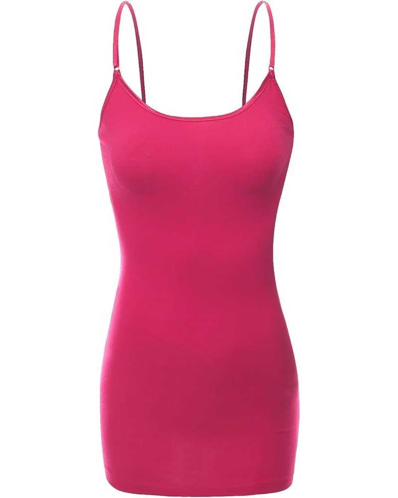 Women's Ladies Adjustable Spaghetti Strap Basic Long Cami Tunic Tank Top Hot-pink $6.30 Tanks